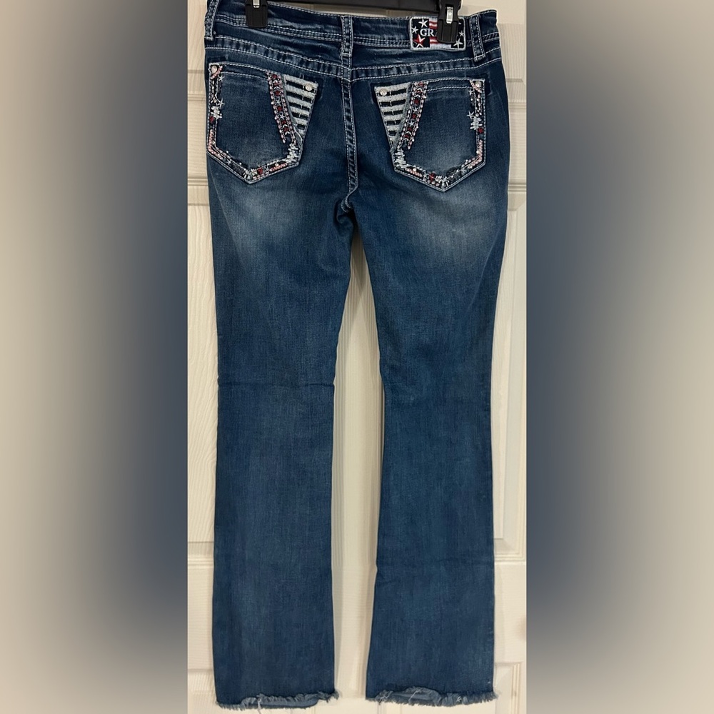 Grace In LA Embellished Western Americana Jeans Size 29